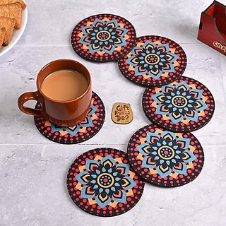                       Bindian Round Reversible Wood Coaster Set (Pack of 6)                                              