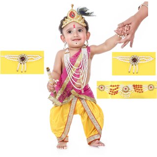 Raj Fancy Dresses Krishna Dress for Kids Baby Krishna Dress for Janmashtami with Krishna Mukut 3 Months 8 Years
