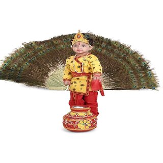 Raj Fancy Dresses Krishna Dress for Kids, Baby Krishna Dress for Janmashtami with Krishna Mukut, 3 Months-8 Years