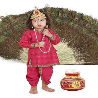                       Raj Fancy Dresses Krishna Dress for Kids, Baby Krishna Dress for Janmashtami with Krishna Mukut, 3 Months-8 Years                                              