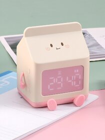 Milk Carton Alarm Clock, LED Display Alarm Clock, Desktop Decorative Digital Clock, Wake-up Countdown Clock with Data C