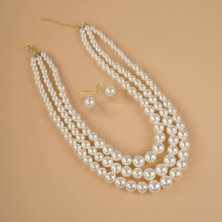                       LUCKY JEWELLERY Fashion Jewelry Three Layered Long Necklace Set With Earrings For Women & Girls (400-CHSM-1294)                                              