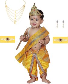 Raj Fancy Dresses Krishna Dress for Kids, Baby Krishna Dress for Janmashtami with Krishna Mukut, 3 Months-8 Years