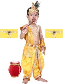 Raj Fancy Dresses Krishna Dress for Kids, Baby Krishna Dress for Janmashtami with Krishna Mukut, 3 Months-8 Years