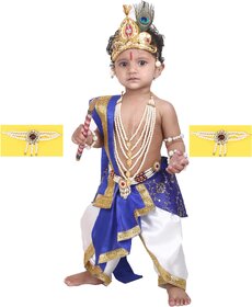 Raj Fancy Dresses Krishna Dress for Kids, Baby Krishna Dress for Janmashtami with Krishna Mukut, 3 Months-8 Years