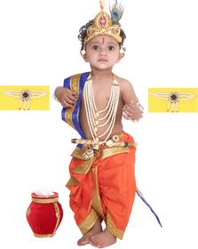 Raj Fancy Dresses Krishna Dress for Kids, Baby Krishna Dress for Janmashtami with Krishna Mukut, 3 Months-8 Years