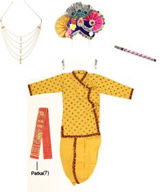 Raj Fancy Dresses Krishna Dress for Kids, Baby Krishna Dress for Janmashtami with Krishna Mukut, 3 Months-8 Years