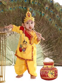Raj Fancy Dresses Krishna Dress for Kids, Baby Krishna Dress for Janmashtami with Krishna Mukut, 3 Months-8 Years