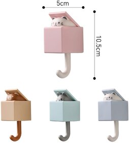 Plastic Wall Hooks-Creative Adhesive Coat Hook, 4 Pcs Cute Pet Hooks For Coat, Scarf, Hat,Towel, Key, Bag Utility Cat Ho