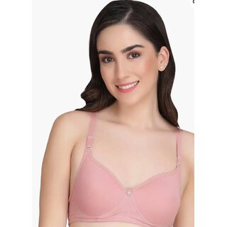 Mahodara Women's Cotton Knitted Full Coverage Elastane Lightly Padded T-Shirt Bra Non-Wired Molded Full Coverage Sports