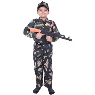                       Raj Costume Army Dress for Kids, Indian Military Soldier, Jungle Print Basic (3 Years)                                              