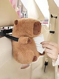 Velvet Car Toilet Paper Box, Capybara Design, Multi-Functional Arm Drawer, Hanging, 1pc