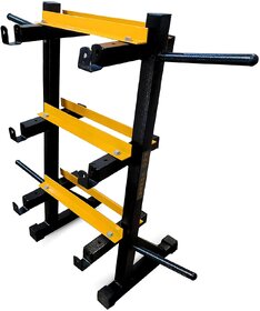 Protoner 3 in 1 Dumbbell Rack, Plate Stand and bar Holder (Black and Yellow)