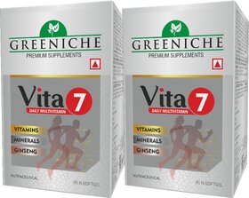 Greeniche Vita 7 Multivitamin with Ginseng- Complete Daily Vitamin Supplement for Energy Immunity Boost- 60 Capsules