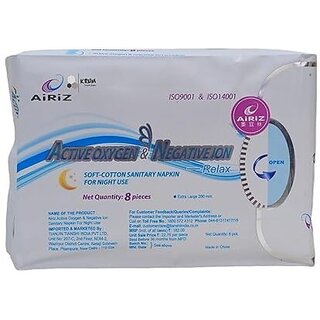                       Agriveda Airiz Soft-Cotton Sanitary Pads With Wings For Night Use 8 Pads In 1 Pack Sanitary Pad (Pack Of 8)                                              