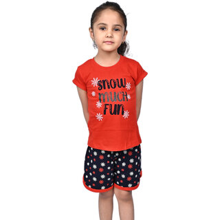                       Kid Kupboard Cotton Girls T-Shirt and Short Set, Multicolor, Half-Sleeves, 6-7 Years KIDS6472                                              