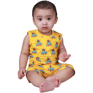                       Kid Kupboard Cotton Baby Boys T-Shirt and Short Set, Yellow, Sleeveless, 9-12 Months KIDS6474                                              