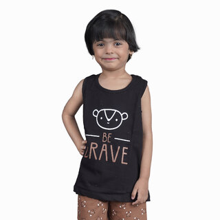                       Kid Kupboard Cotton Girls T-Shirt, Black, Sleeveless, 5-6 Years KIDS6495                                              
