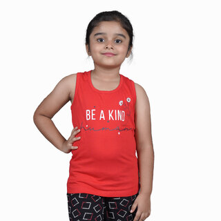                       Kid Kupboard Cotton Girls T-Shirt, Red, Sleeveless, 5-6 Years KIDS6499                                              