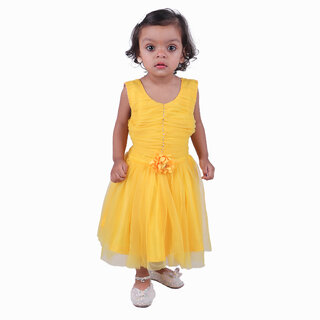                       Kid Kupboard Cotton Baby Girls A-Line Frock, Yellow, 3-4 Years KIDS6501                                              