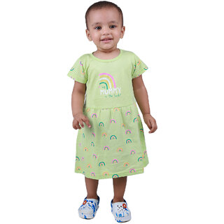                       Kid Kupboard Cotton Baby Girls A-Line Frock, Green, 3-4 Years KIDS6502                                              