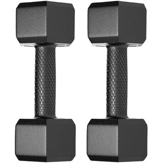 Protoner Pair Of 4 Kg Each Pvc Dumbbells Set Hex Black