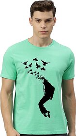 Tee Town Graphic Print Men Round Neck Light Green T-Shirt