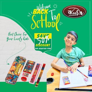 Kaash collections Stationary Kit Set of Pencil, Eraser, Sharpener,Scale, Crayons with Geometry box (Spidermen) Kaash collections Stationary Kit Set of Pencil, Eraser, Sharpener,Scale, Crayons with Geometry box (Spidermen)