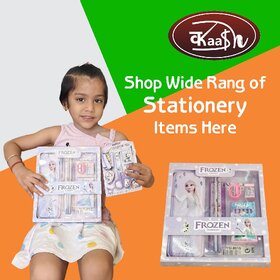 Kaash collections Stationery Kit with METAL Pencil Box(GEOMETARY) 2 Pencils 6 Crayon Colors Ruler Eraser Sharpner Set