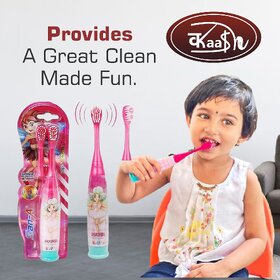 Kaash Kids Cartoon Printed Electric Toothbrush Extra Soft Toothbrush for Kids Pink