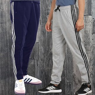                       Solid Men Grey, Dark Blue Track Pants                                              