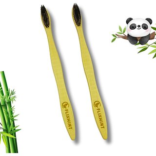 Flixmint 100% Natural Bamboo Eco-Friendly Hotel Biodegradable Adults Toothbrush Ultra Soft Toothbrush (Pack Of 2)