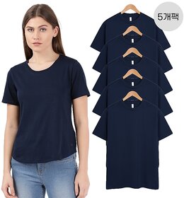 Code Yellow Women Solid Round Neck Navy T-Shirt