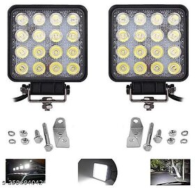 EX16FW2P 16 LED Fog Light Waterproof Square Led Flood Lamp Offroad Driving Work Light for Bikes Cars and Motorcycle (48W, White Light)