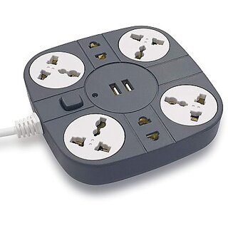                       4 Socket Extension Boards  (Grey, 2 m, With USB Port) (Pack of 4)                                               