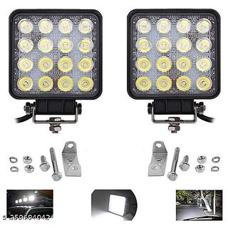                       EX16FW2P 16 LED Fog Light Waterproof Square Led Flood Lamp Offroad Driving Work Light for Bikes Cars and Motorcycle (48W, White Light)                                              