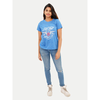                       Women Blue Crew neck Printed T-shirts                                              