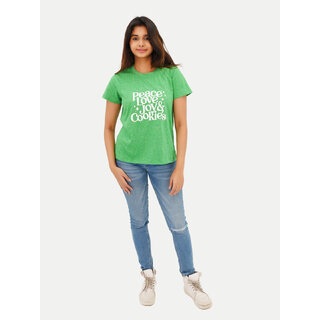                       Women Green Crew neck Printed T-shirts                                              