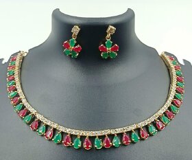 LaaLi Gold Plated Red,Green Alloy Necklace Set