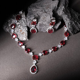 LaaLi Silver Plated Red Alloy Necklace Set