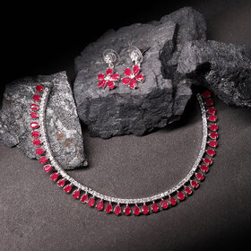 LaaLi Silver Plated Red Alloy Necklace Set