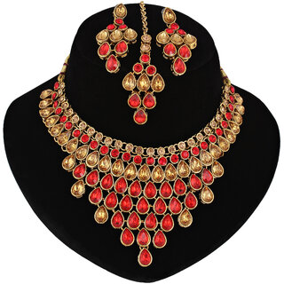 LUCKY JEWELLERY Designer Gold Plated Gold Red Color Stone Necklace Set For Women Girls (825-L1SS-837-LCT-RED) LUCKY JEWELLERY Designer Gold Plated Gold Red Color Stone Necklace Set For Women Girls (825-L1SS-837-LCT-RED)