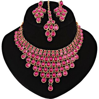 LUCKY JEWELLERY Designer Gold Plated Magenta Color Stone Necklace Set For Women Girls (825-L1SS-837-R) LUCKY JEWELLERY Designer Gold Plated Magenta Color Stone Necklace Set For Women Girls (825-L1SS-837-R)
