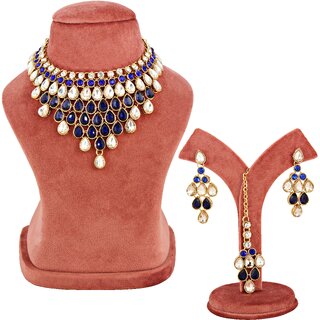LUCKY JEWELLERY Designer Gold Plated White Blue Color Stone Necklace Set For Women Girls (825-L1SS-837-W-B) LUCKY JEWELLERY Designer Gold Plated White Blue Color Stone Necklace Set For Women Girls (825-L1SS-837-W-B)