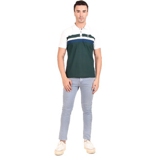                       FRANCISCO  Men's White-Bottel-Green Polyester Tshirt                                              