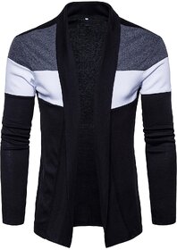 29K Mens Black Colorblock Cardigan Stylish and Comfortable Knit Sweater with Modern Colorblock Design