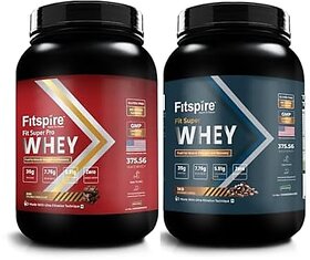Fitspire Fit Super And Pro 100 Whey Protein Added DigeZyme  No Added Sugar  Improved Strength  Faster Muscle Growth And Recovery  (Double Chocolate And Gourmet Coffee 2 kg / 4.2 lb)