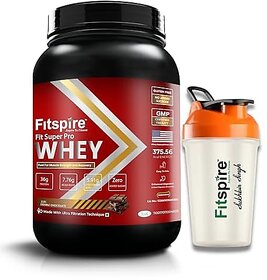 Fitspire Fit Super Pro Whey Protein 100 Authentic And No Adulteration  Muscle Growth And Recovery  DigeZyme For Easy Digestion  Free Shaker (Double Chocolate 2 lbs 30 Servings)