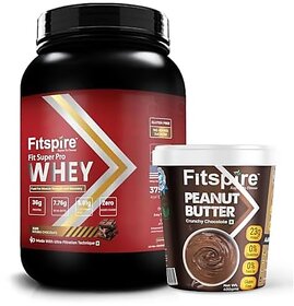 Fitspire Fit Super Pro Whey Protein  36g Protein  7.8g BCAA  100 Authentic  Muscle Growth And Recovery  DigeZyme For Easy Digestion  Free Peanut Butter (Double Chocolate 1 Kg)