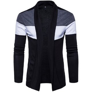 29K Mens Black Colorblock Cardigan Stylish and Comfortable Knit Sweater with Modern Colorblock Design